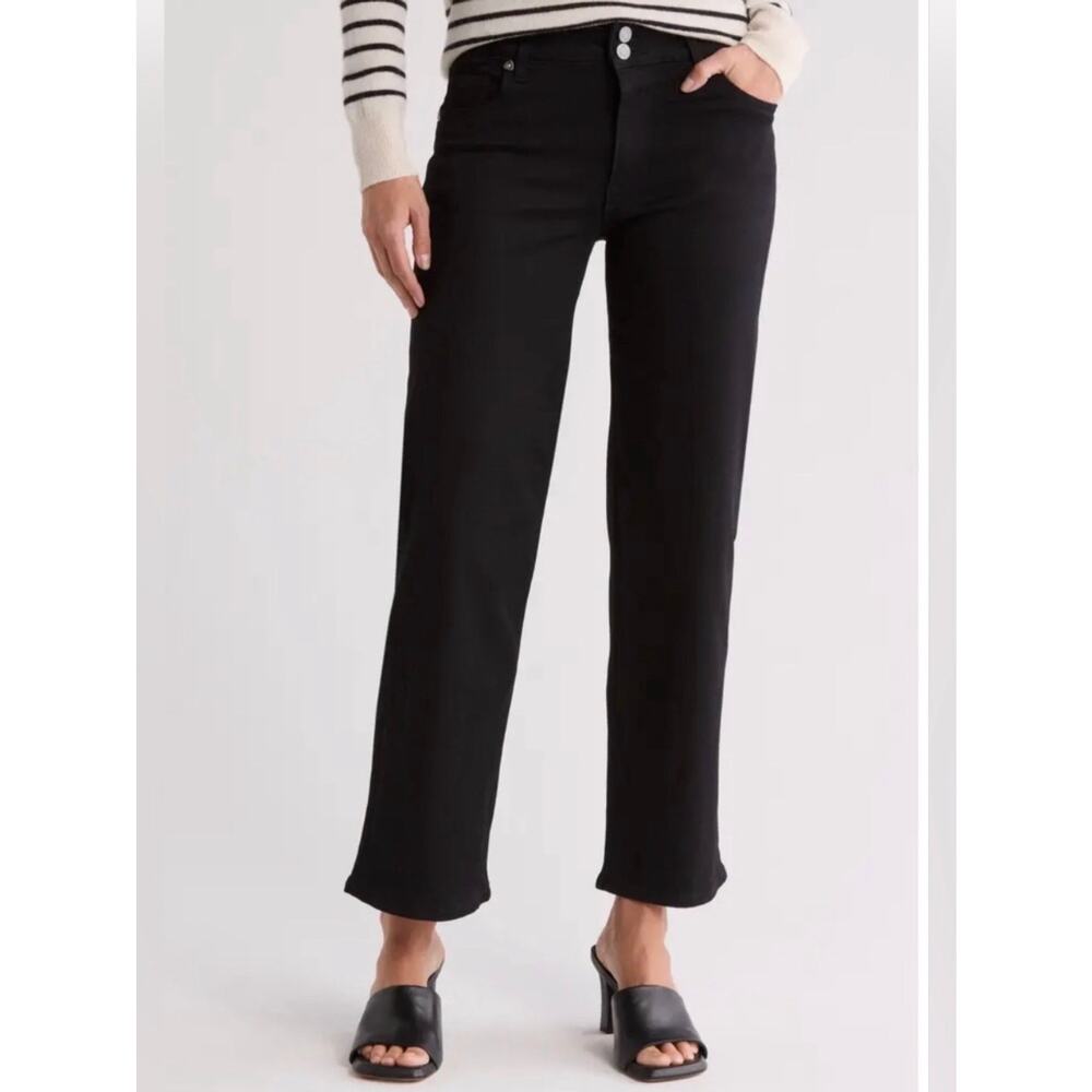 KUT from the Kloth Lucy Double Button Wide Leg Jeans in a solid black